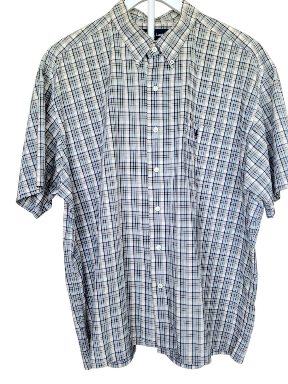 Ralph Lauren 'Greggor' Plaid  Button Down Short Sleeve Shirt Mens XXL Blue